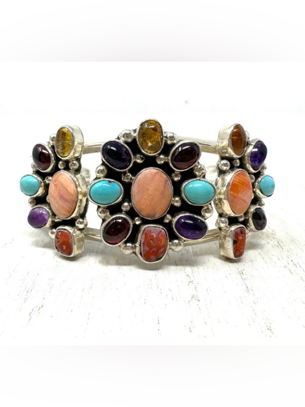 L BENNET Navajo multi-stone sterling silver cuff, 41.3g